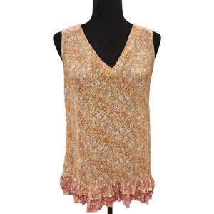 Rachel Zoe Yellow and Pink Floral Tank Top with Ruffle Hem Size Small